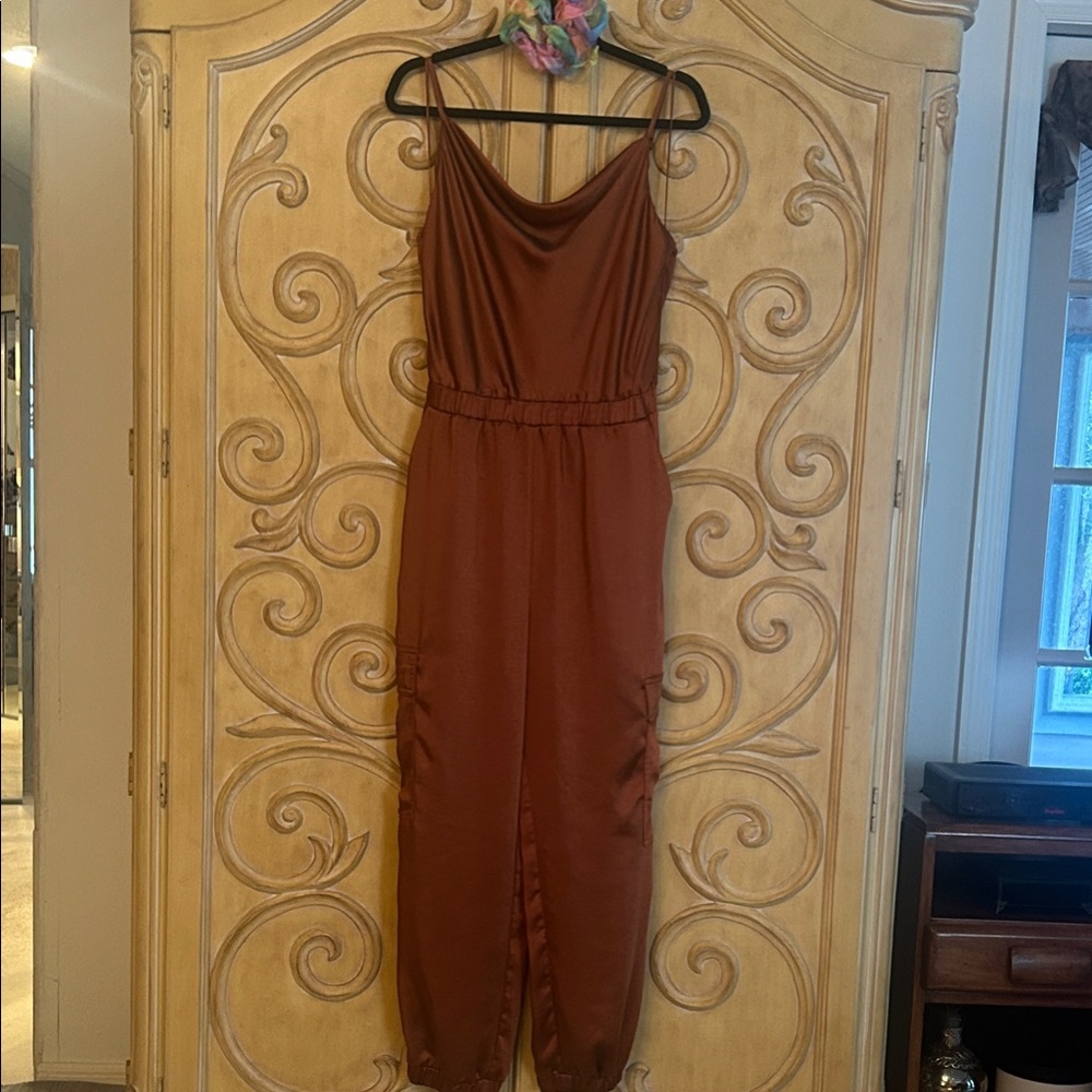 Skies Are Blue Chocolate Brown Satin Jumpsuit New